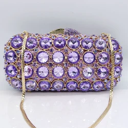 Purple Large Crystal Evening Clutch Stone Bag Luxury Women Wedding Prom frizioni Lady Diamond Chain Mini Minaudiere Blue Bags