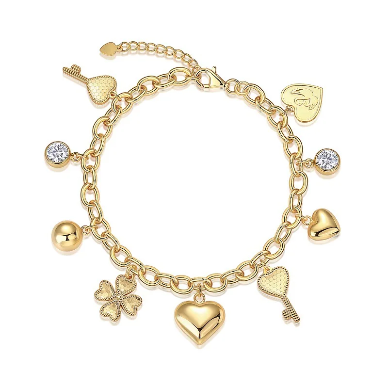 

Sweetheart Key Gold Plated Charm Bracelet, "Love Unlocked" Adjustable Light Luxury Daily Fashion Jewelry Gift for Her