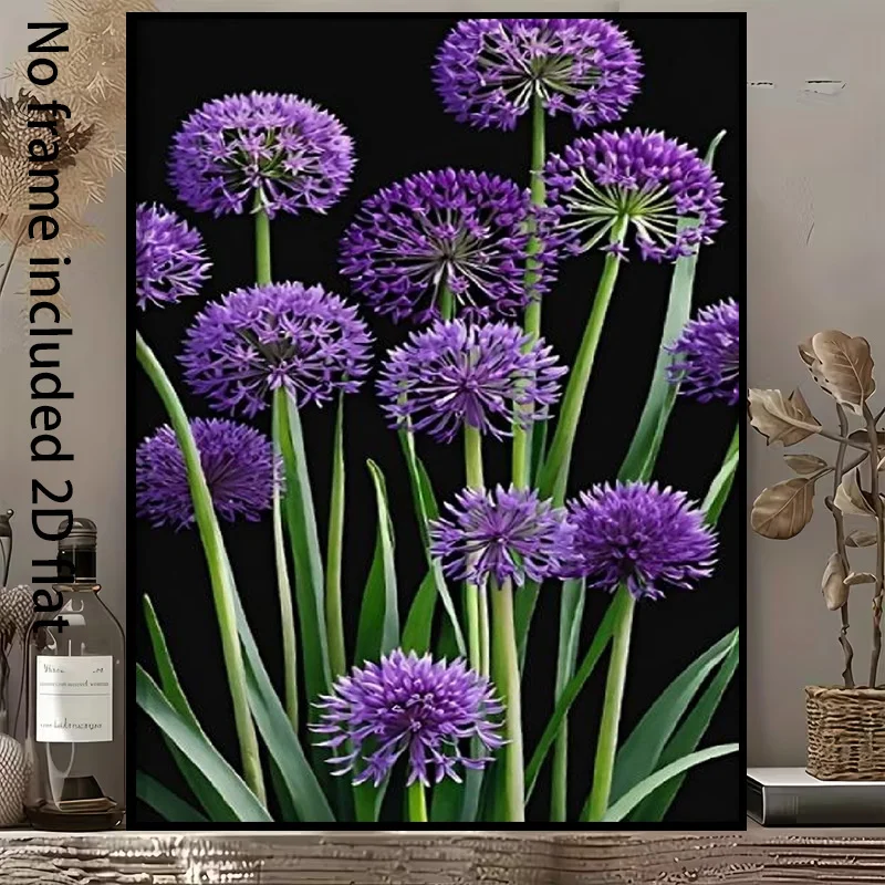 2D Flat, 1pc Modern Minimalist Purple Spherical Flower Canvas Painting - Vertical Frameless Suitable for Bedroom,,, Dorm Deco