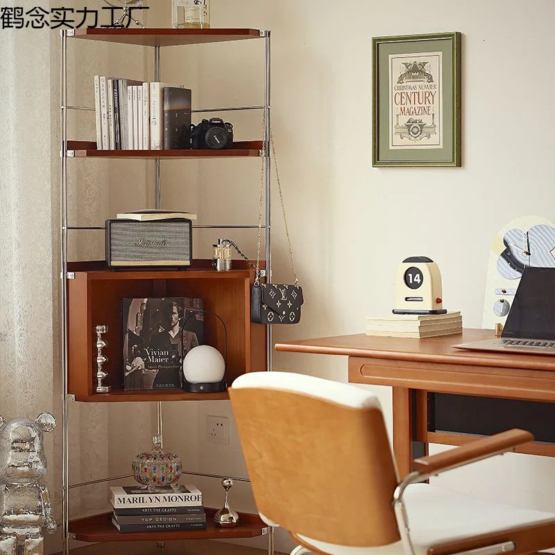 Medieval style corner storage, solid wood triangle display, living room, corner bedroom, multi-functional