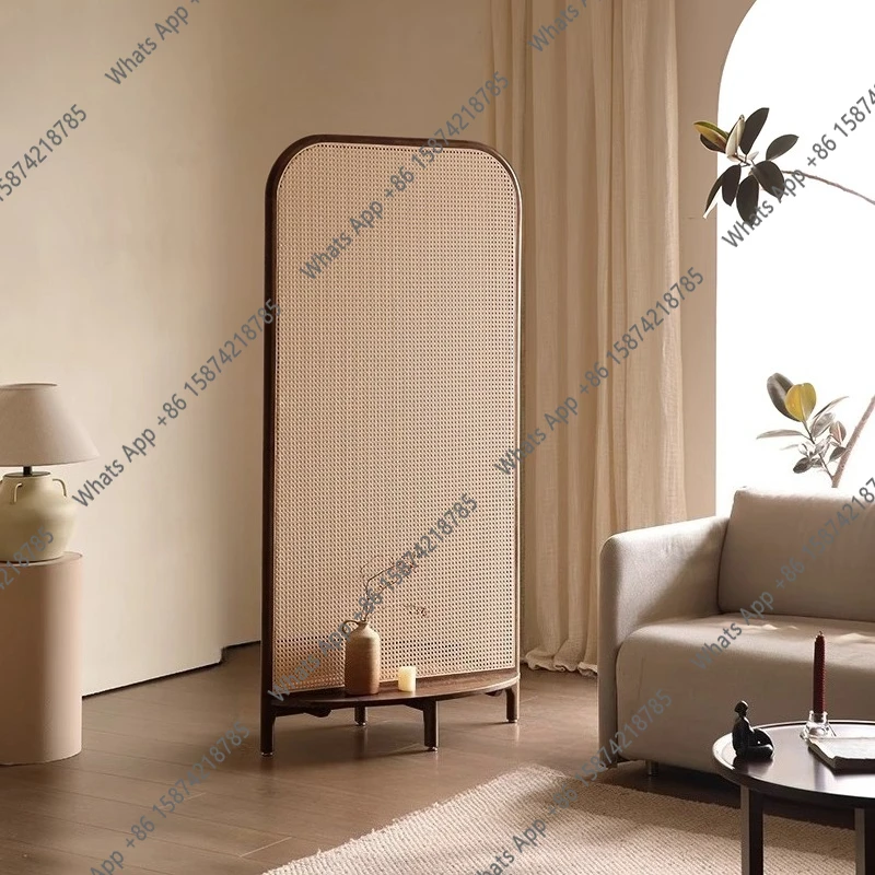 VB C Aesthetic Screen Partition Solid Wood Rattan Shading Movable Partition Room Divider Biombos Decoration Screens Room Divider