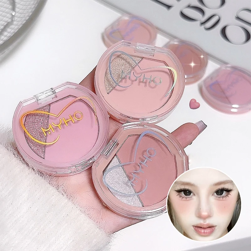 MYHO 2-w-1 Róż do policzków Matowy Naturalny Delikatny Kolor do Policzków Perłowy Rozświetlacz Rozjaśniający Wodoodporny Konturowanie Twarzy