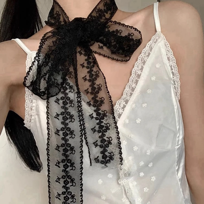 

French Lace Scarf Summer Hollow Embroidery Long Ribbon And Belt Accessories