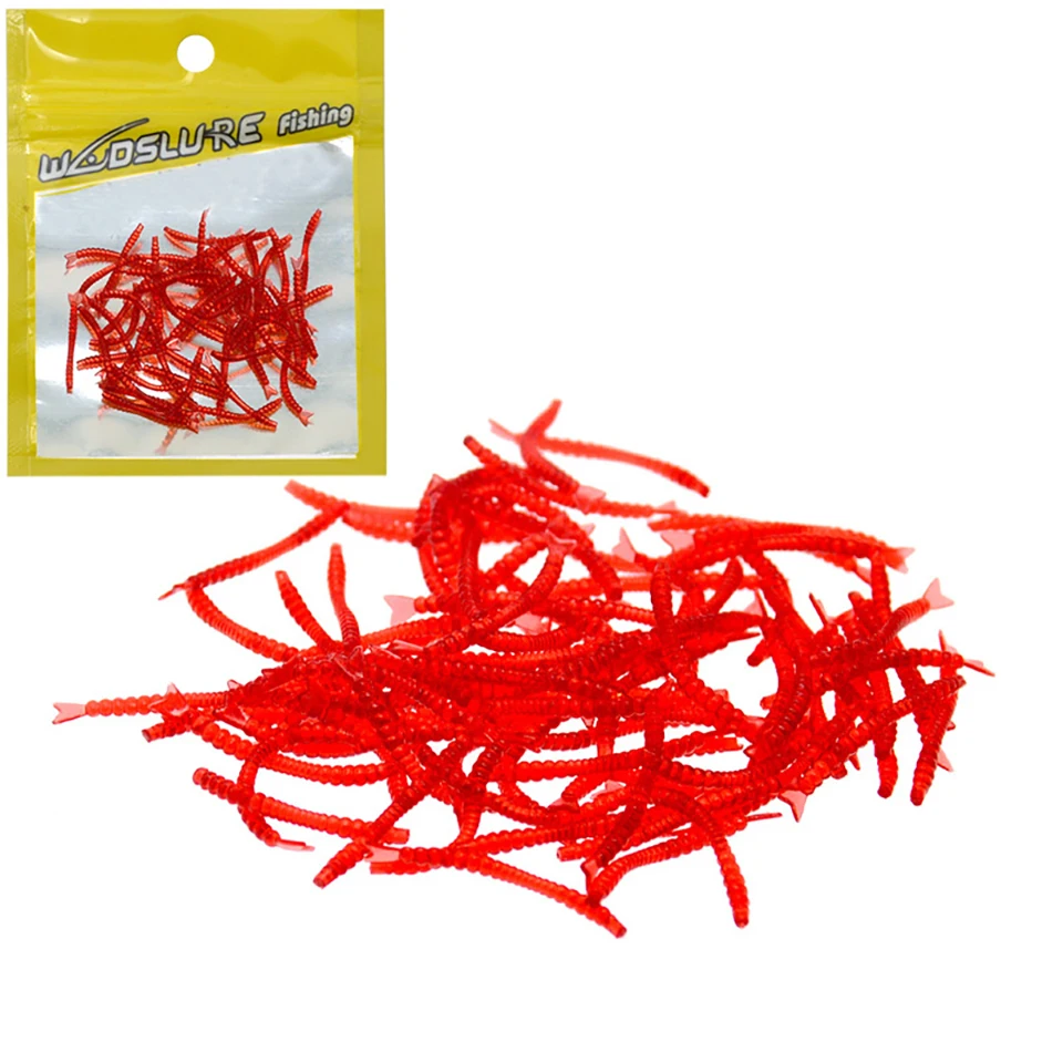 50PCS/Lot Smell red worm lures Red Earthworm Maggot Soft Plastic Fishing Lure Artficial Bait Bionic Worm Fishy smell for Fishing