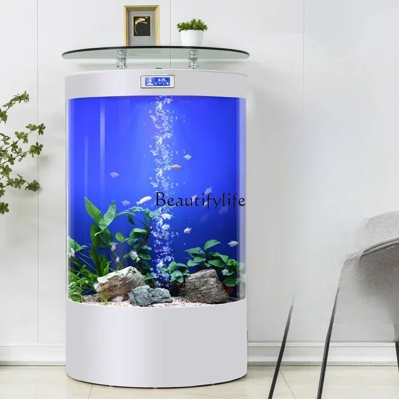 

LD332023 New Smart Semicircle Living Room Small Household Ecological Fish Globe Lazy Semi-round Free Change Aquarium