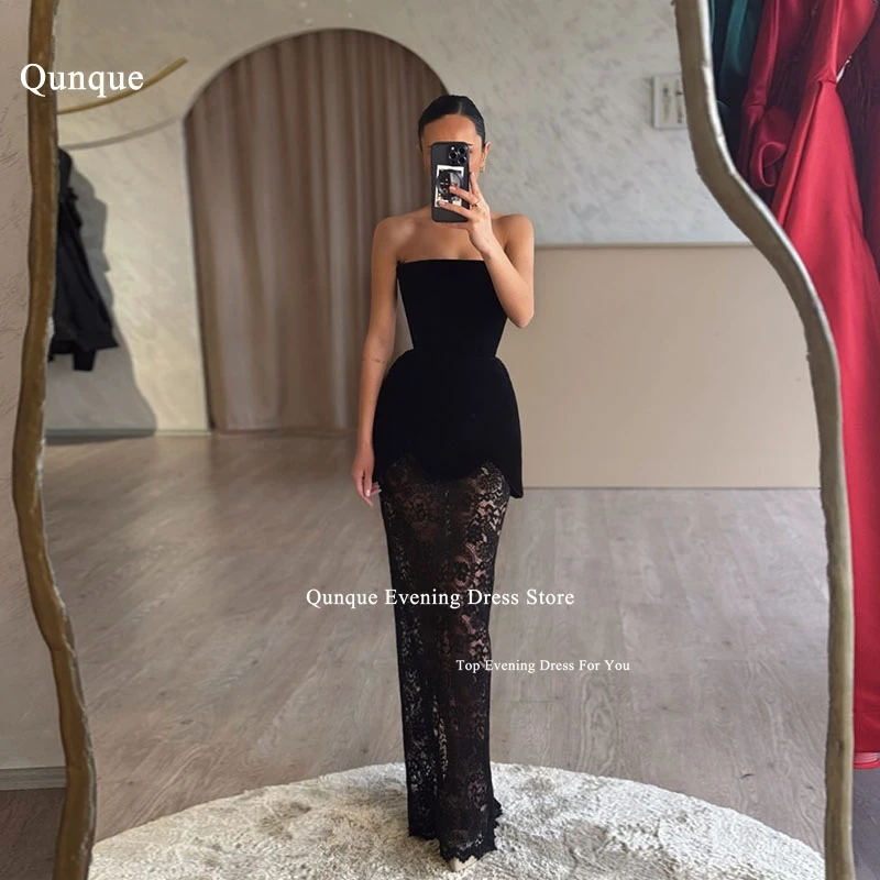 

Qunque Sexy Black Velour Vestidos De Noche Elegantes Para Fiestas Lace Iillusion Prom Dresses Corset Back Party Gown Customized
