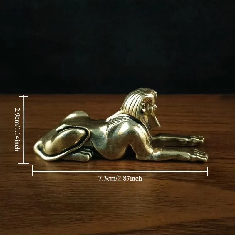 1pcs Vintage Brass Sphinx Mini Figurine Metal Egyptian Myth Creature Desktop Decoration Table Ornament Tea Pet Craft Gift