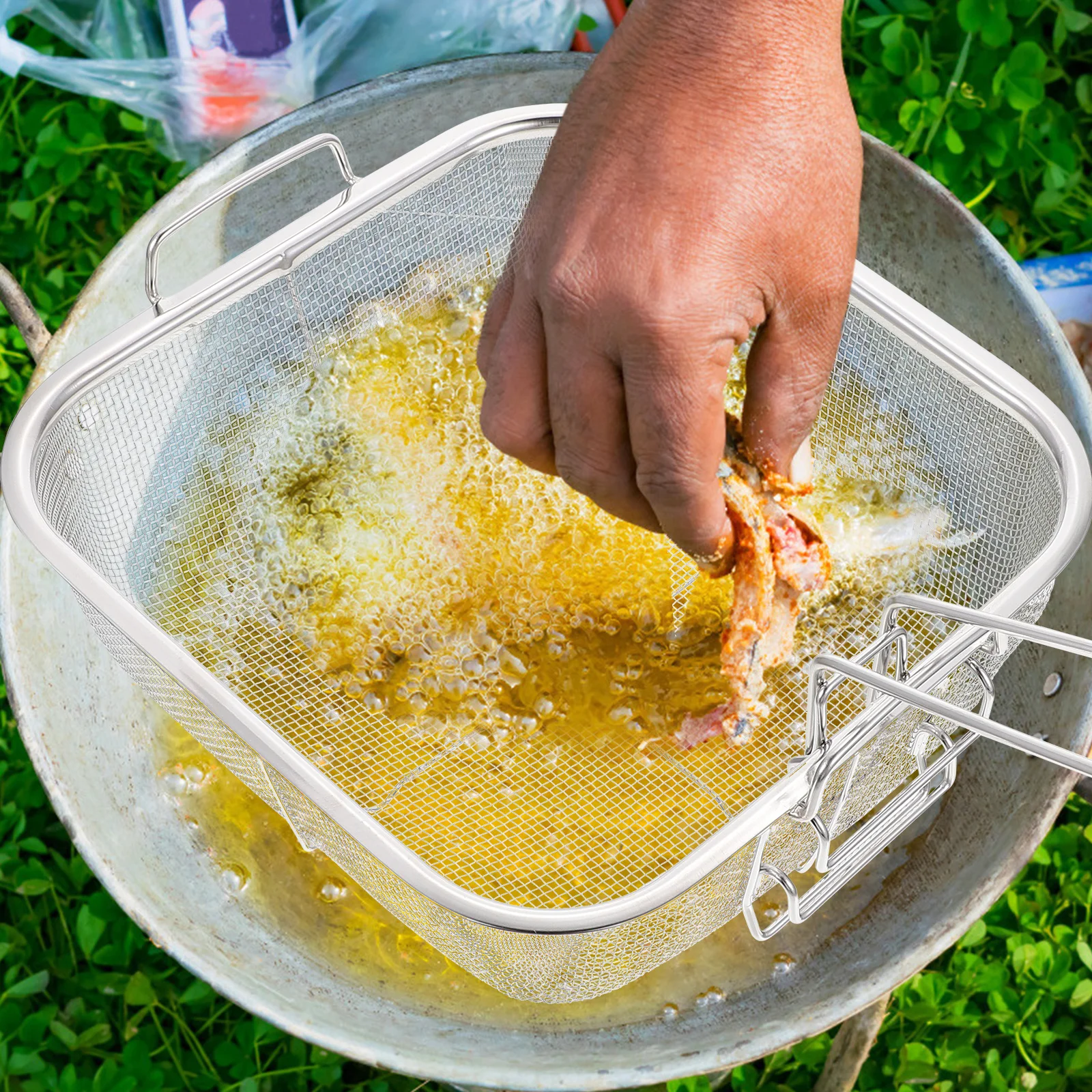 

1pc Square Frying Basket Stainless Steel For Deep Frying Food Hot Pot Cooking Drainage Multi-Purpose Strainer Tool