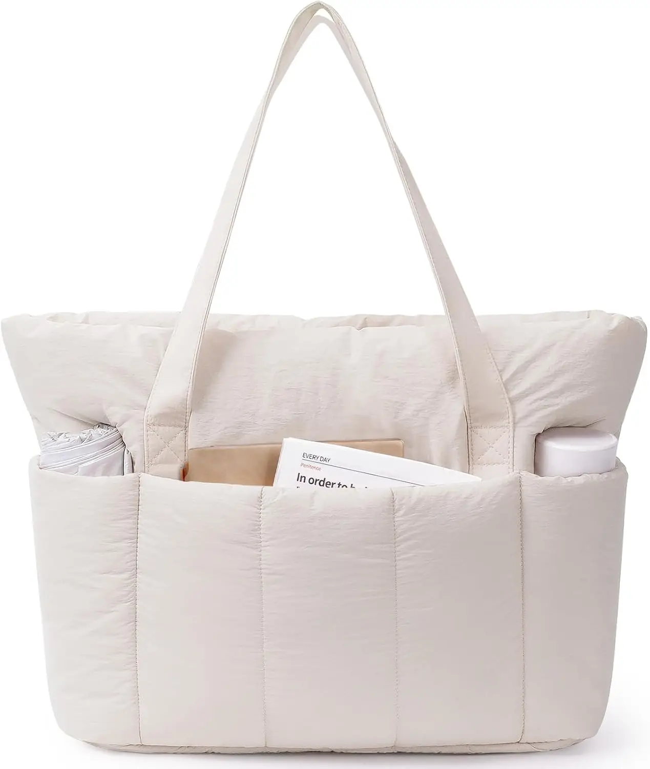 

Quilted Puffer Tote Bag for Women with Laptop Compartment, Travel Carry-On Work Bag for Teacher Nurse