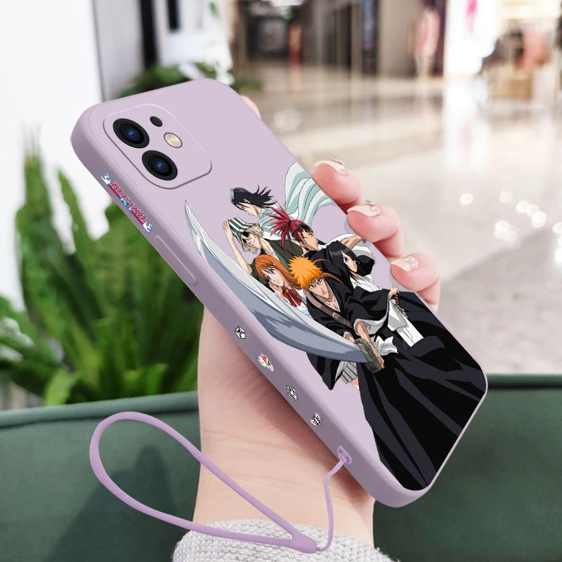 Anime Bleach Kurosaki Phone Case For iPhone 15 14 13 12 11 Pro Max Mini X XR XS MAX SE20 8 7 6 6S Plus Silicone with Hand Strap