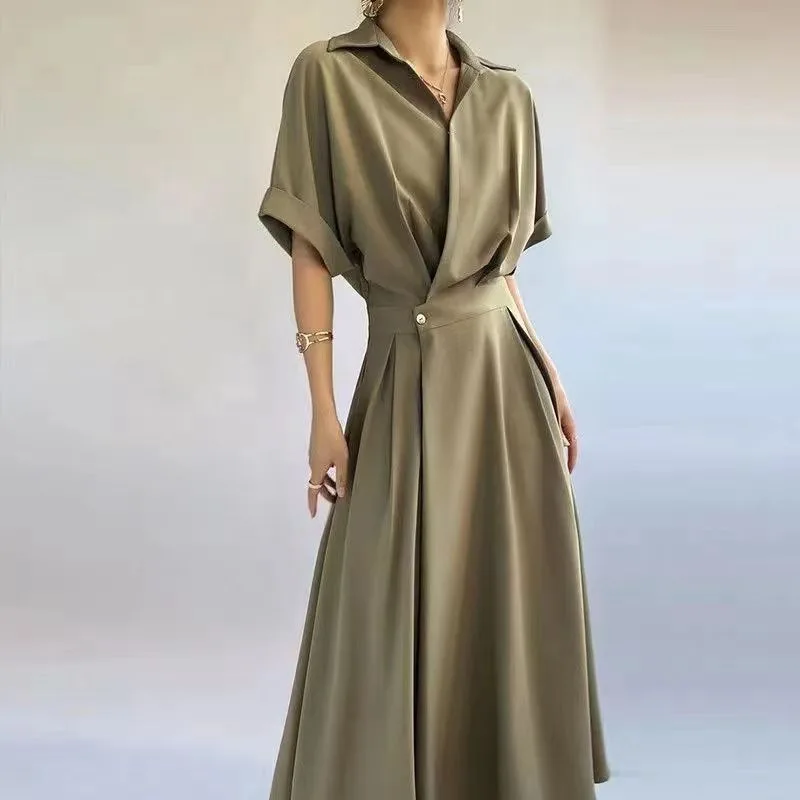 

New French-style Shirt Dress for Women, Spring Office Long Dress, Elegant Skirt