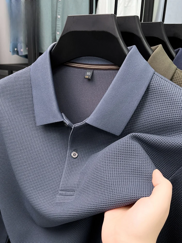 

Rn Luxury irt Long Sve Pure Color Busin Casual Men's T-irt Korean Sle Spring Autumn High End Loose Fit