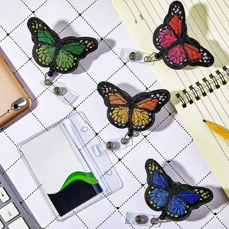Cute Butterfly Retractable Badge Clip Portable ID Card Holder Key Lanyard for Doctor Nurse Student