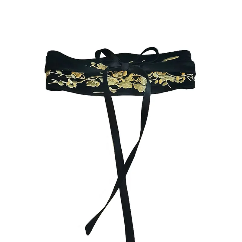 Ceinture large brodée de fleurs de prunier pour femmes, ceinture décorative, Style ethnique, accessoires Hanfu