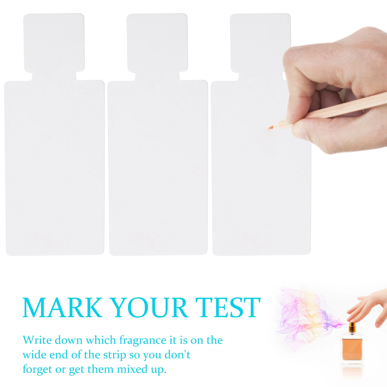 

100pcs Perfume Test Strips Fragrance Testing Paper Essential Oil Tester Bottle-Shaped Scent Strips Portable Aroma Supplies