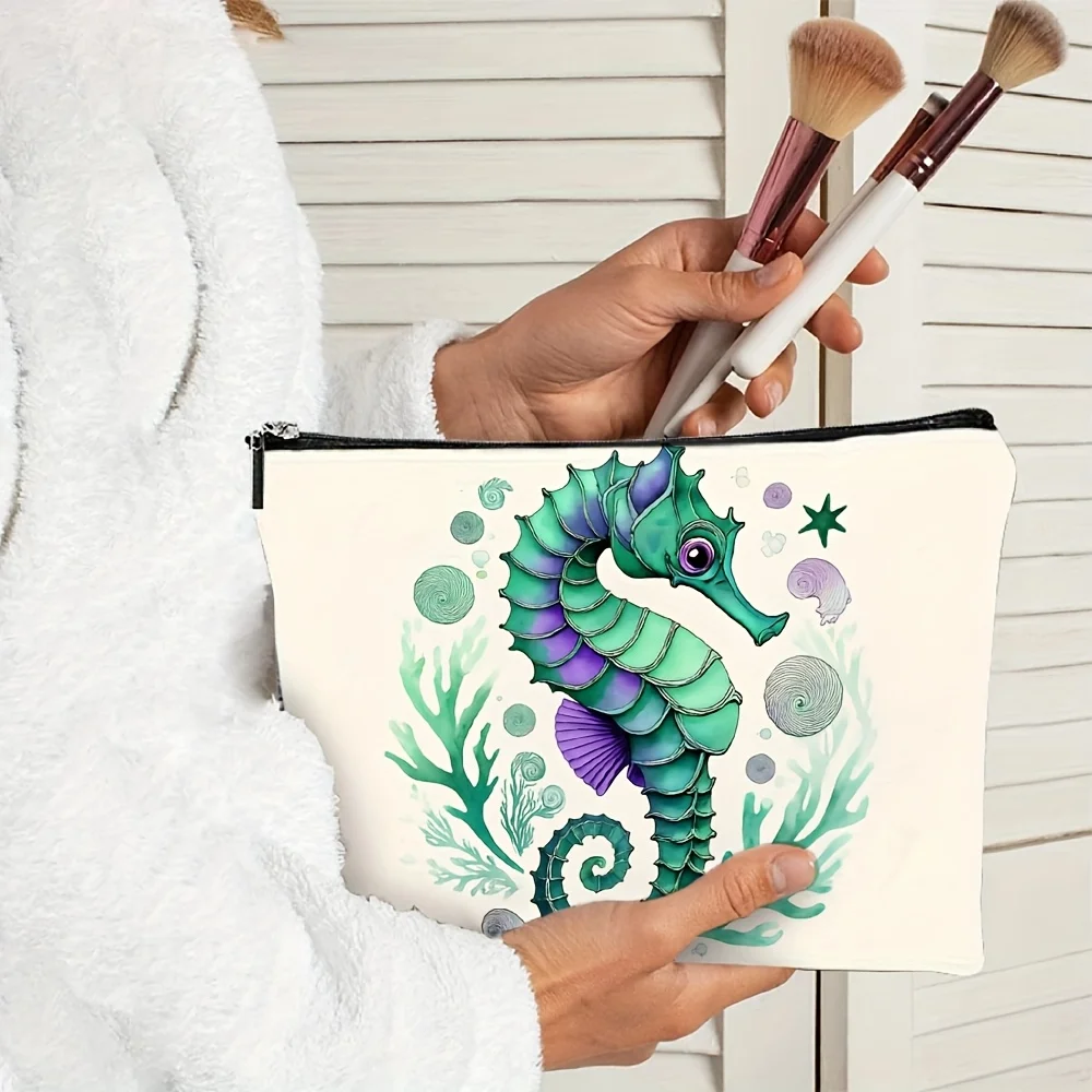 해마 패턴 화장품 가방 - 다기능 지퍼 파우치, 보석 보관 가방, 완벽한 여행용 지퍼 소형 보관 가방.