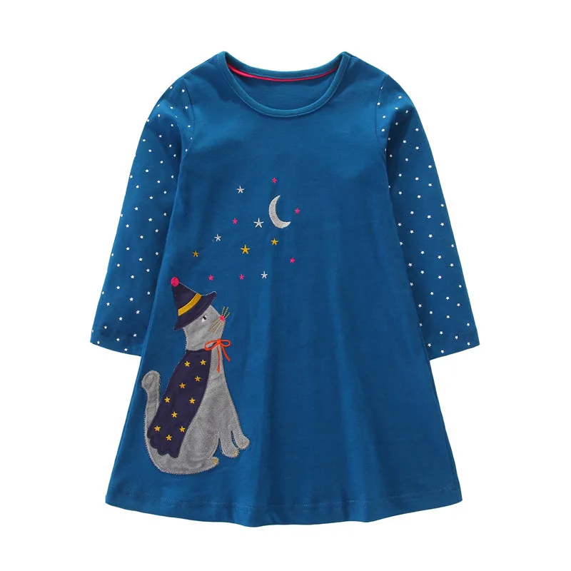 Jumping Meters Spring Applique Baby Clothing Dresses Royal Carriage Cotton Kids Autumn Dress Hot Selling Long Sleeve Frocks