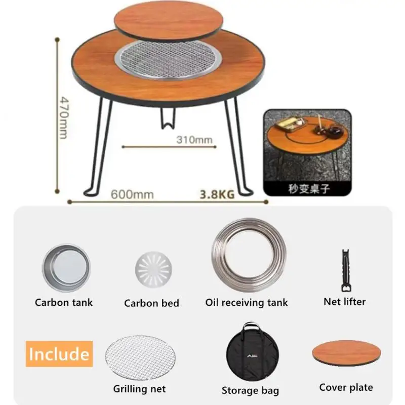 

Folding Barbecue Round Table Camping BBQ Grill Portable Charcoal Grill Fire Stove Lightweight Outdoor Picnic Barbecue Grill