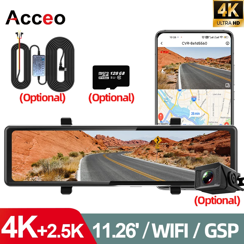 

Acceo 4K Dash Camwith 11.26 Inch Touch Screen Built in WiFi ADAS Dual Channel Recording 2.5K Rear Camera Car Black Box Recorder