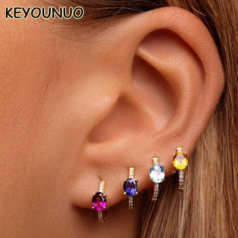 KEYOUNUO Gold Filled Dangle Hoop Earrings Set For Women Ear Cuffs Colorful Zircon Stud Earrings Fashion Party Jewelry Wholesale