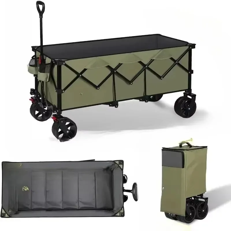 【Popular】48''L Collapsible Foldable Extended Wagon With 440lbs Weight Capacity, Heavy   300L Folding Utility Garden Car