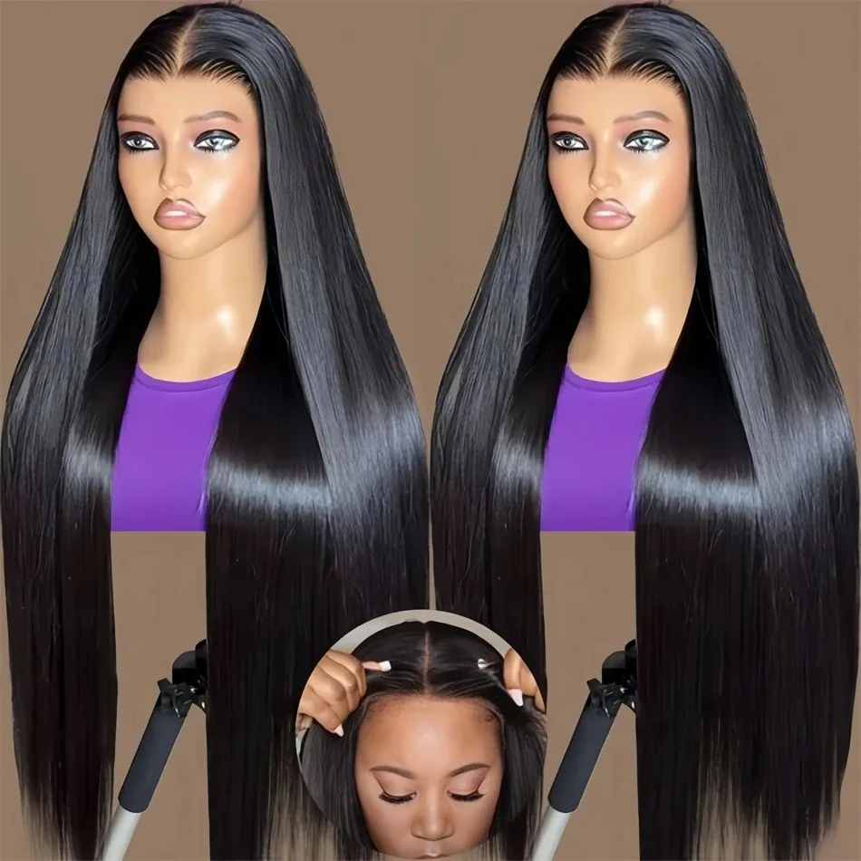 5x5 Glueless For Black Women 200 Density HD Transparent 30 Inch Lace Front Wig PrePlucked Straight Lace Frontal Human Hair Wig