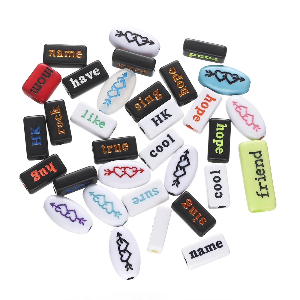 

10Pcs Acrylic Rectangular Beads English Word Love Spacers Beads for DIY Handmade Necklace Bracelet Jewelry Making Accessories