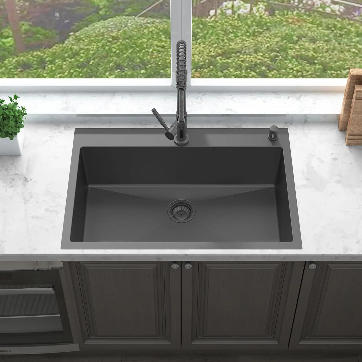 

33" x 22" x 9" Drop In Single Bowl Kitchen Sink with 18 Gauge 304 Stainless Steel Black Finish(Sink Only)