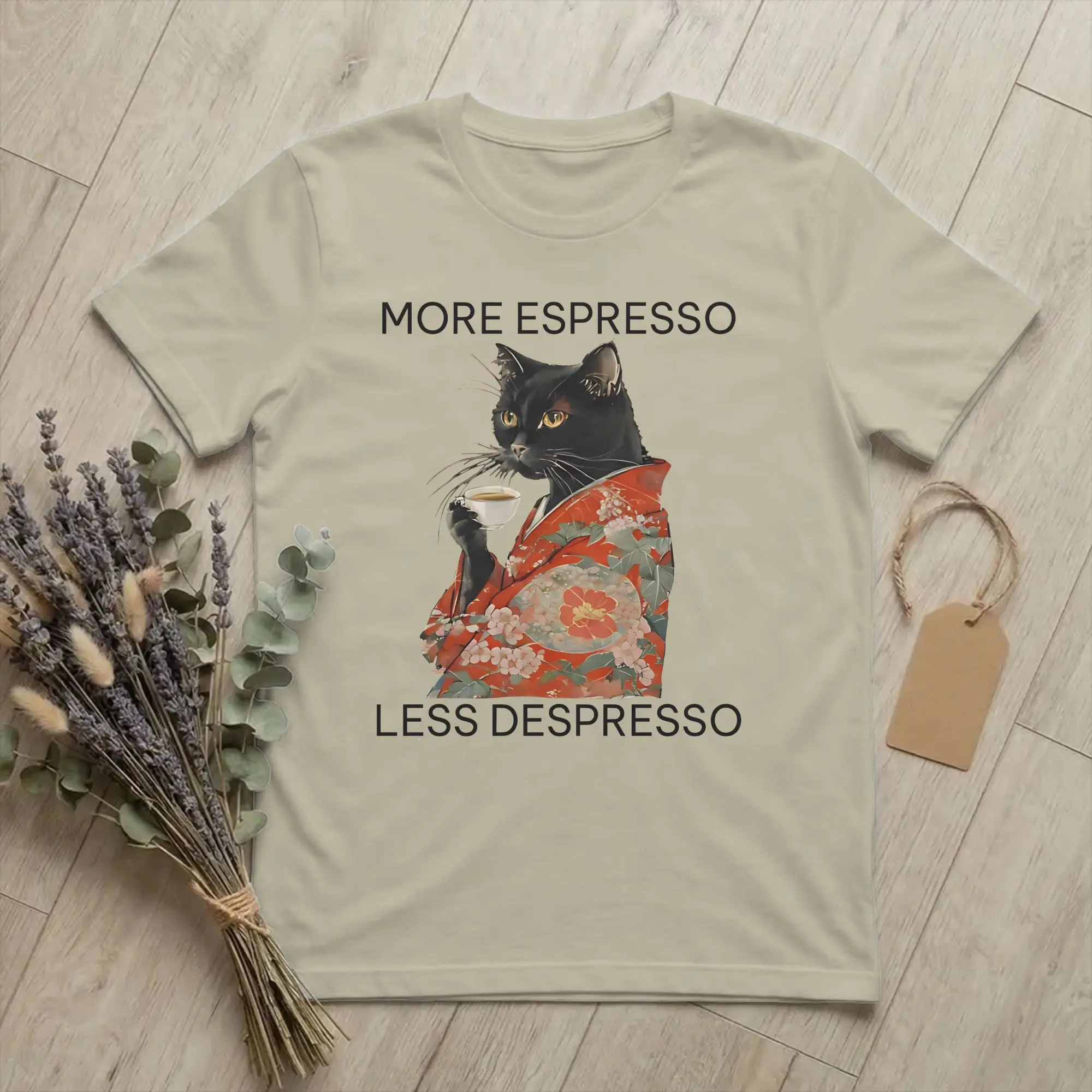 Men Women's More Espresso Less Depresso T Shirts Funny Cat Meme 100% Cotton Clothes Hipster Short Sleeve Crew Neck Tee Shirt
