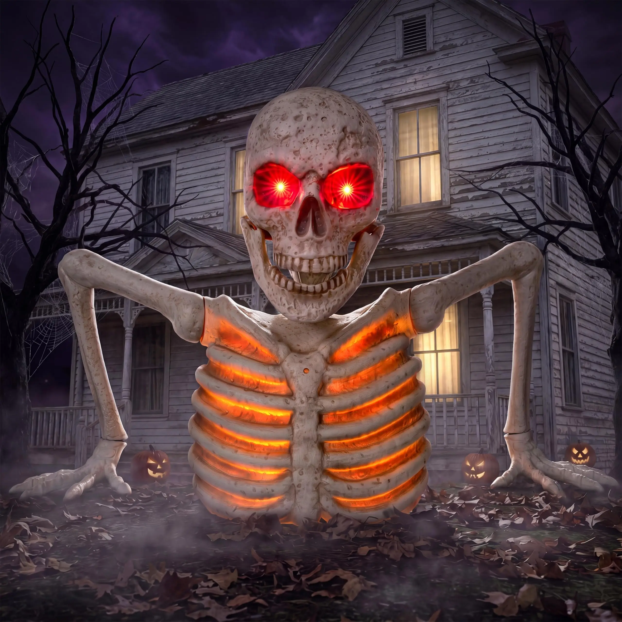 3.3Ft Halloween Groundbreaker Skeleton Decorations, Light Up Animated Giant Skeleton Graveyard with IR Sensor Creepy