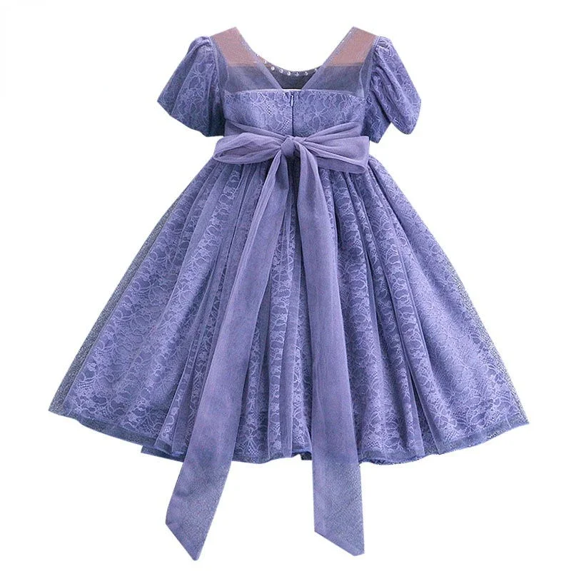 Girls 2024 New Short Sleeve Lace Dress Summer Fashion Girl Mesh Dress Children's Birthday Princess Dresses 3 7 8 9 10 11 12 Year