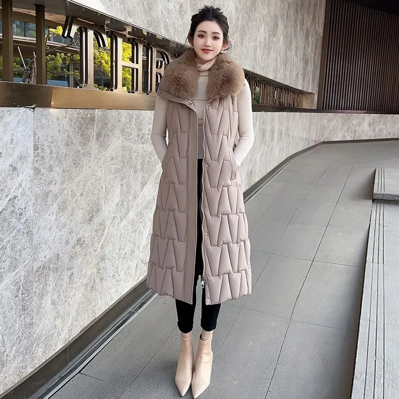 

Новый зимний пуховый хлопковый жилет, женская корейская куртка без рукавов с хлопковой подкладкой, утепленная теплая парка, жилет средней длины, женское пальто