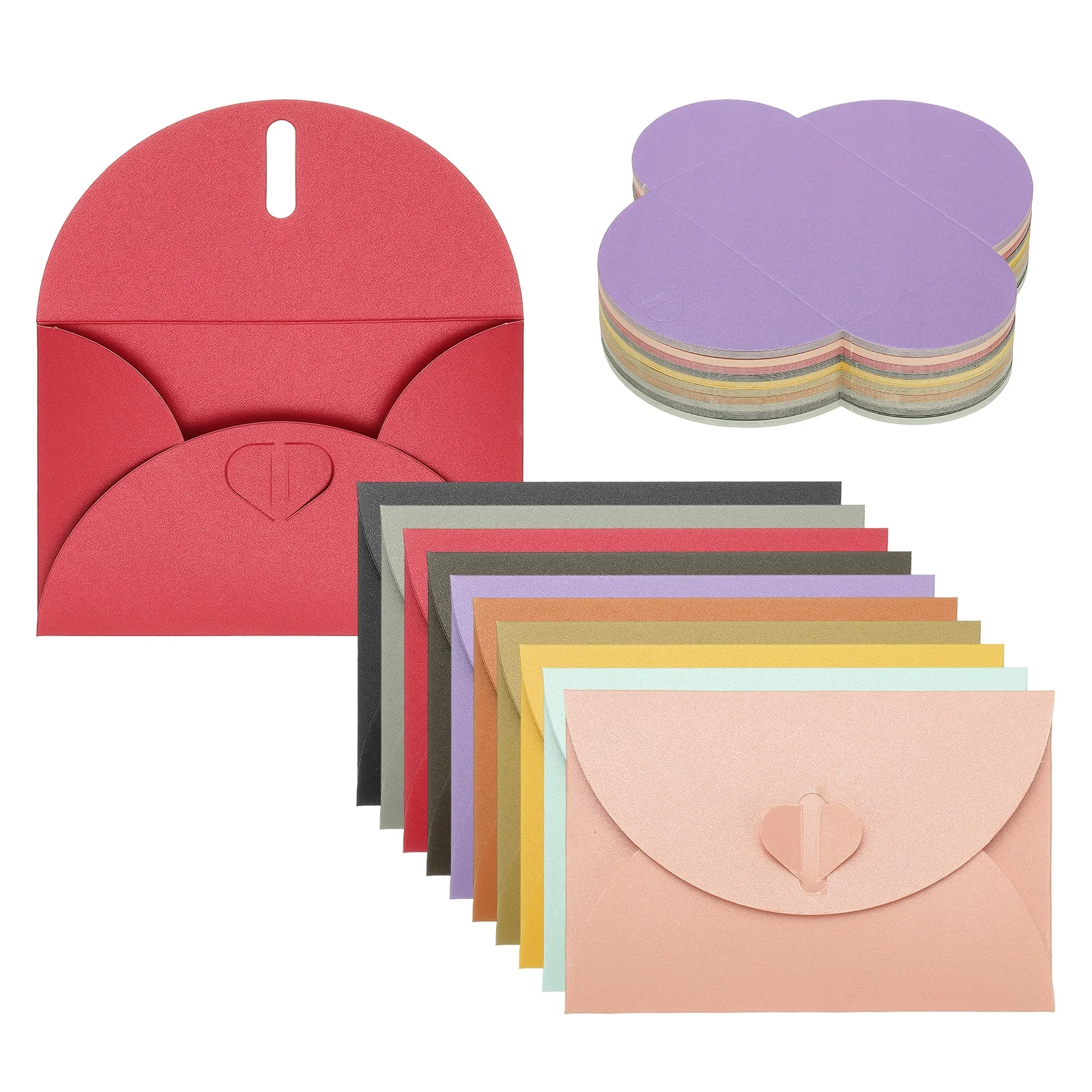100Pcs Small Envelopes Mini Gift Cards Envelope 250gsm Pearl Coated Paper Heart Clasp for Invitation Wedding Greeting Graduation