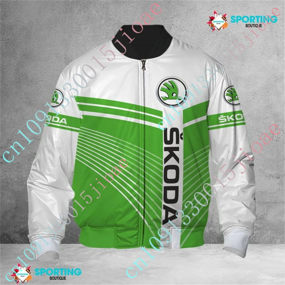 Skoda Windbreaker Bomber JacketThick Coat Harajuku Parkas Techwear Baseball Uniform Jackets For Men's Clothing Custom Logo