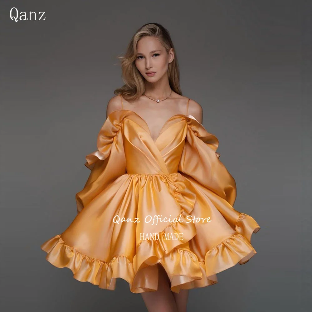 Vestido de fiesta corto Qanz Marigold de satén con tirantes finos y espalda descubierta, elegante, personalizado para cumpleaños