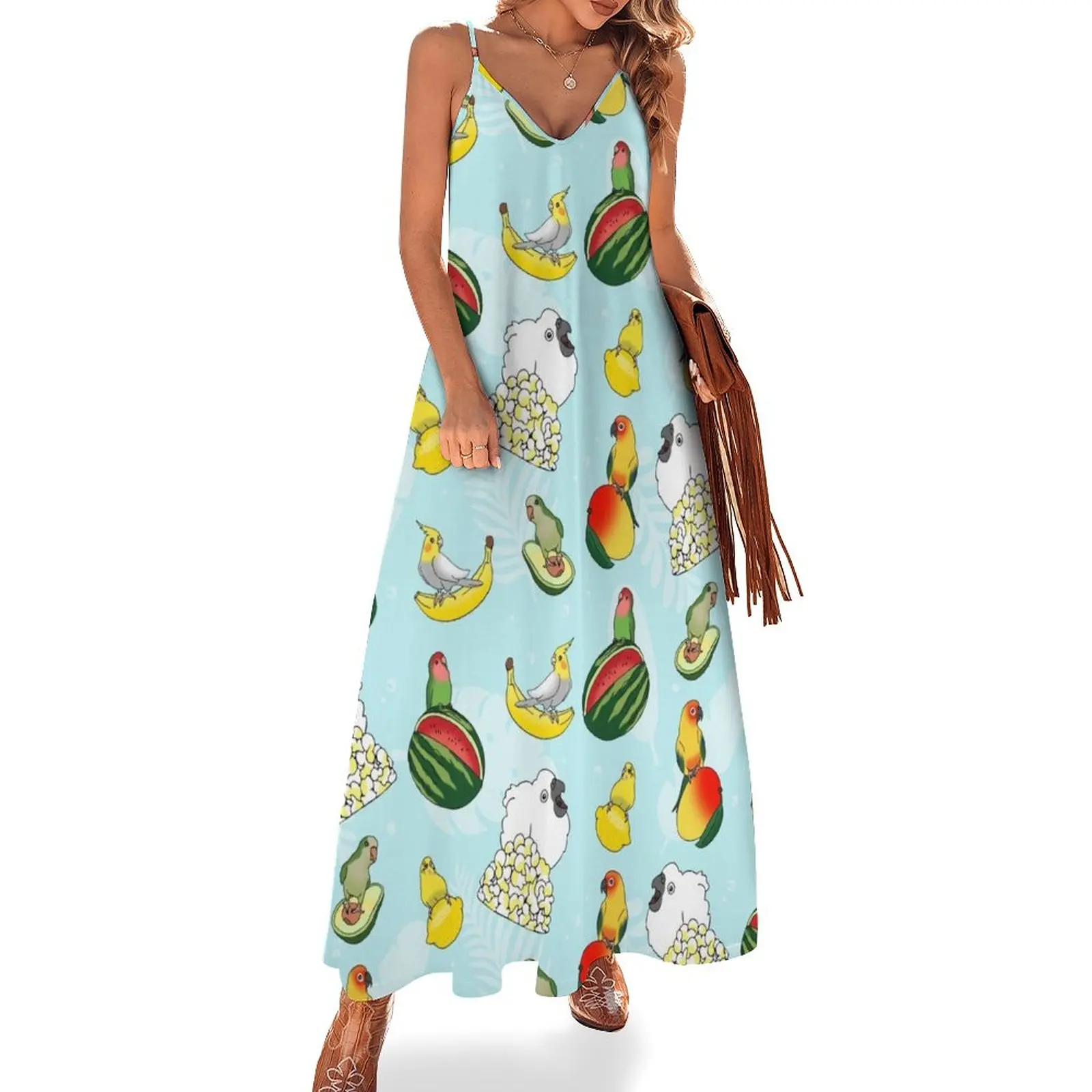 

Fruit Birbs Pattern Sleeveless Dress ladies dresses for special occasions women formal occasion dresses cute dress