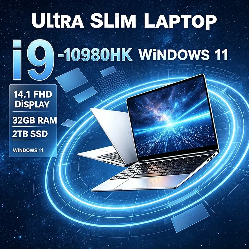 14.1 Inch 120Hz FHD IPS Laptop - Intel I9-10980HK Processor 32GB RAM 2TB SSD Backlit Keyboard Long Battery Life Notebook