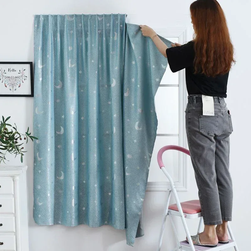 

Modern Self-adhesive Blackout Curtains For Living Room Bedroom Nordic Simplicity Simple Holes Free Window Drapes Punch Free