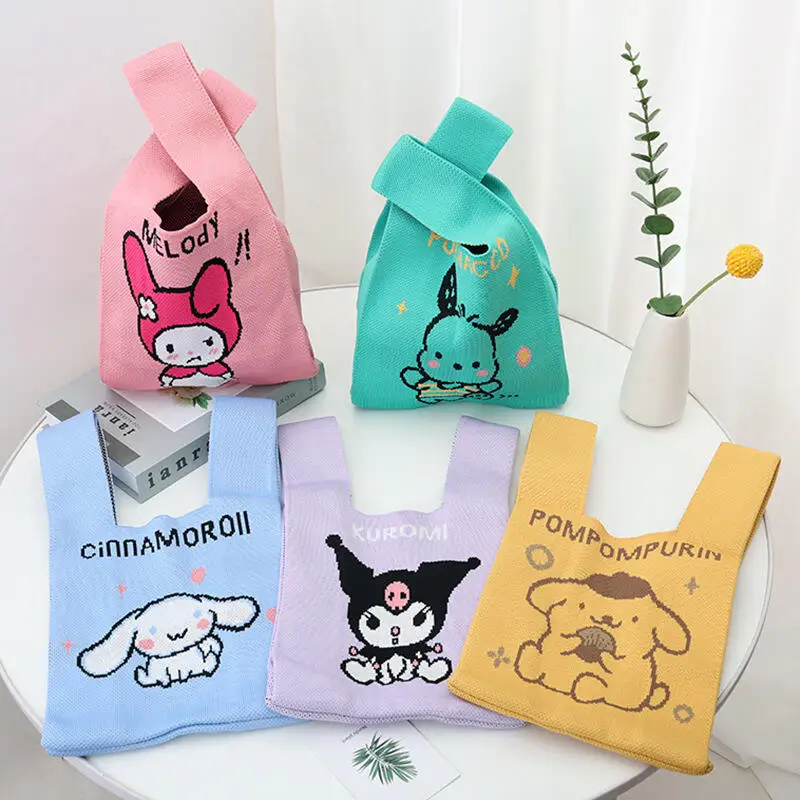

Милая вязаная сумка Hello Kitty в стиле Ins: новая портативная женская сумка-тоут с мультяшным дизайном для повседневного использования