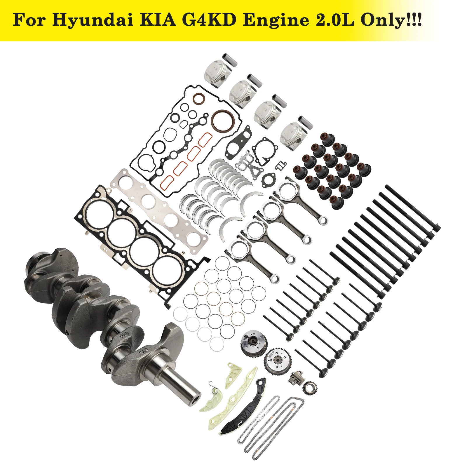 ชุดซ่อมบำรุงเครื่องยนต์ G4KD 2.0L ชุดยกเครื่อง ประกอบด้วยเพลาข้อเหวี่ยง ก้านสูบ และชุดตั้งเวลา สำหรับรถยนต์ฮุนไดและเกีย