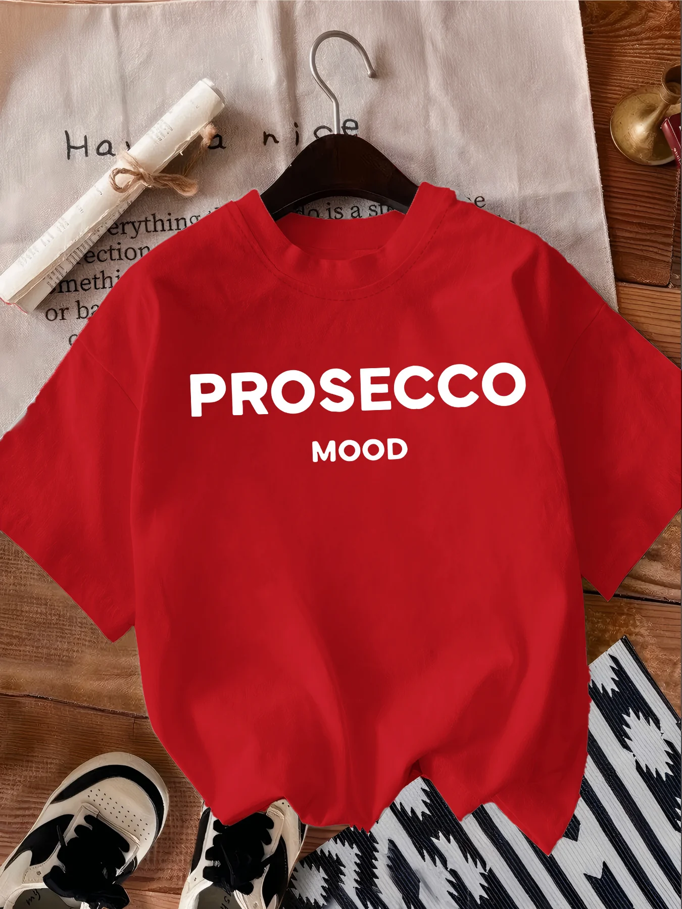 PROSECCO MOOD Print Casual Short Sleeve Crew Neck T-shirt Polyester Women'S Clothing Alphabets Pattern Regular Length