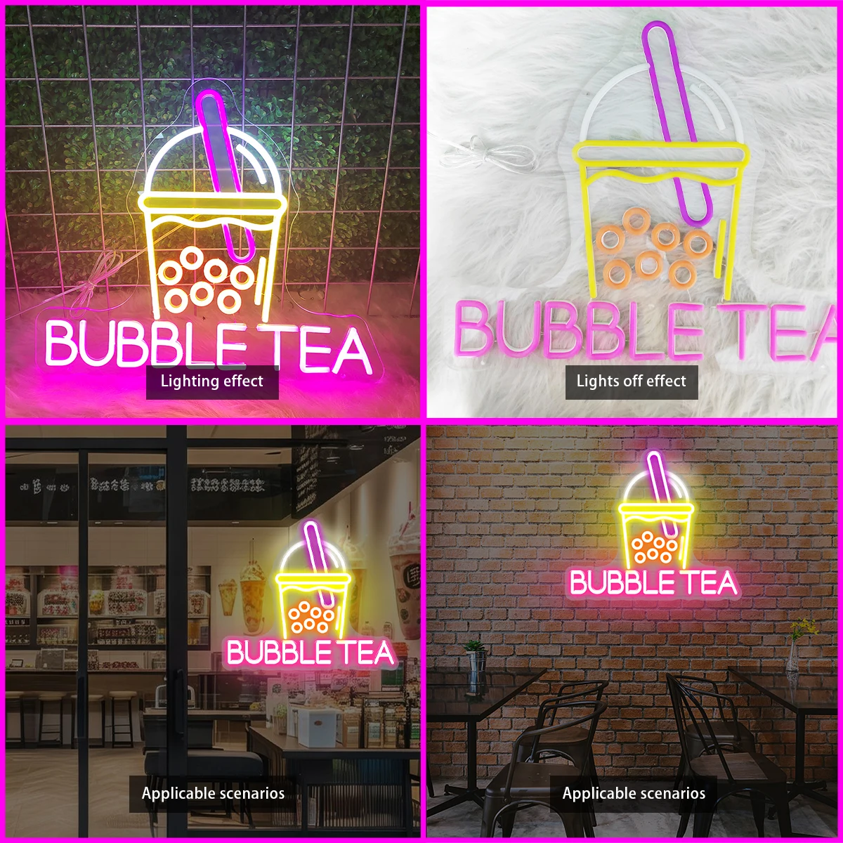Bubble Tea Neon Sign, Dimmable Acrylic Milk Tea, Led Neon Light Up Sign, Boba Tea Clicks Shop Display, Wall Decor Lamp