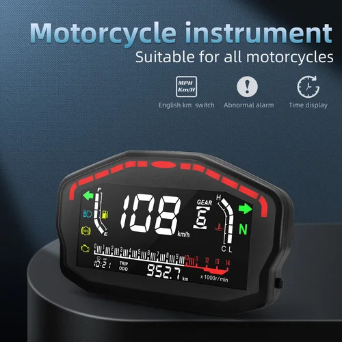 Imagen 2 del producto Tacómetro LCD Universal para motocicleta de 12V, fueraborda, pantalla de velocímetro de 14000rpm para 2,4 cilindros, Honda, Ducati, Kawasaki