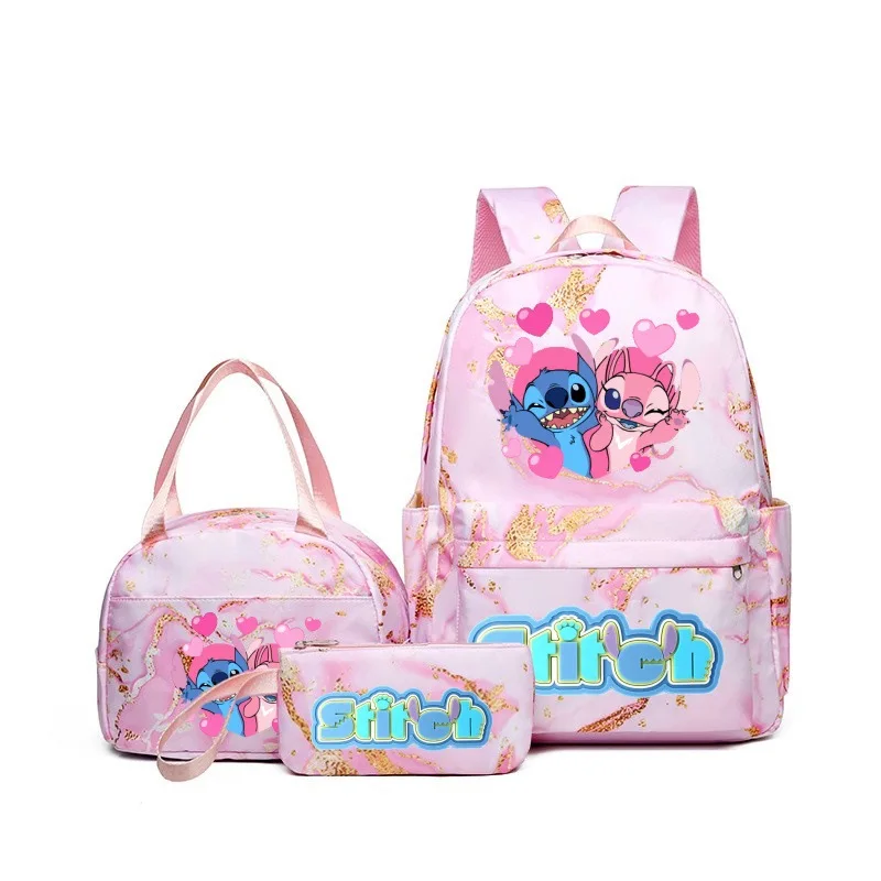 Disney-mochila de Lilo Stitch para niño, niña, adolescente, estudiante, mochila escolar, bolsa de almuerzo, regalo encantador, 3 piezas por juego