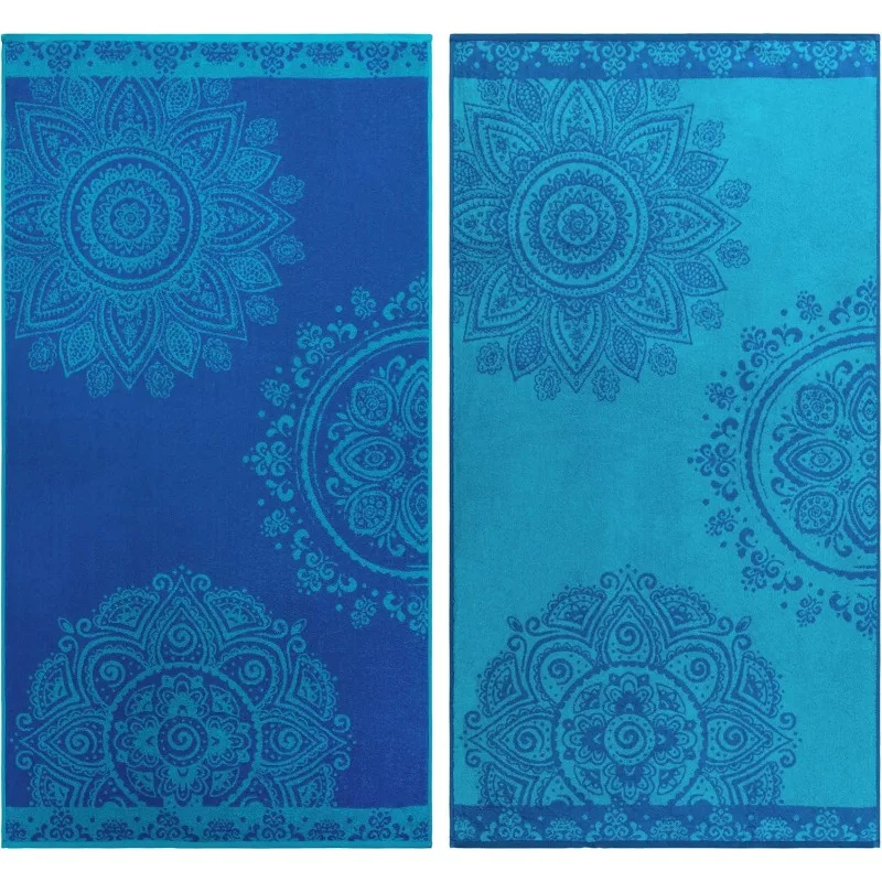 

Cotton Beach Towel Set, Absorbent Boho Floral Beach Towels for Swimming, Pool, Camping, Bathroom, Shower, Quick Drying