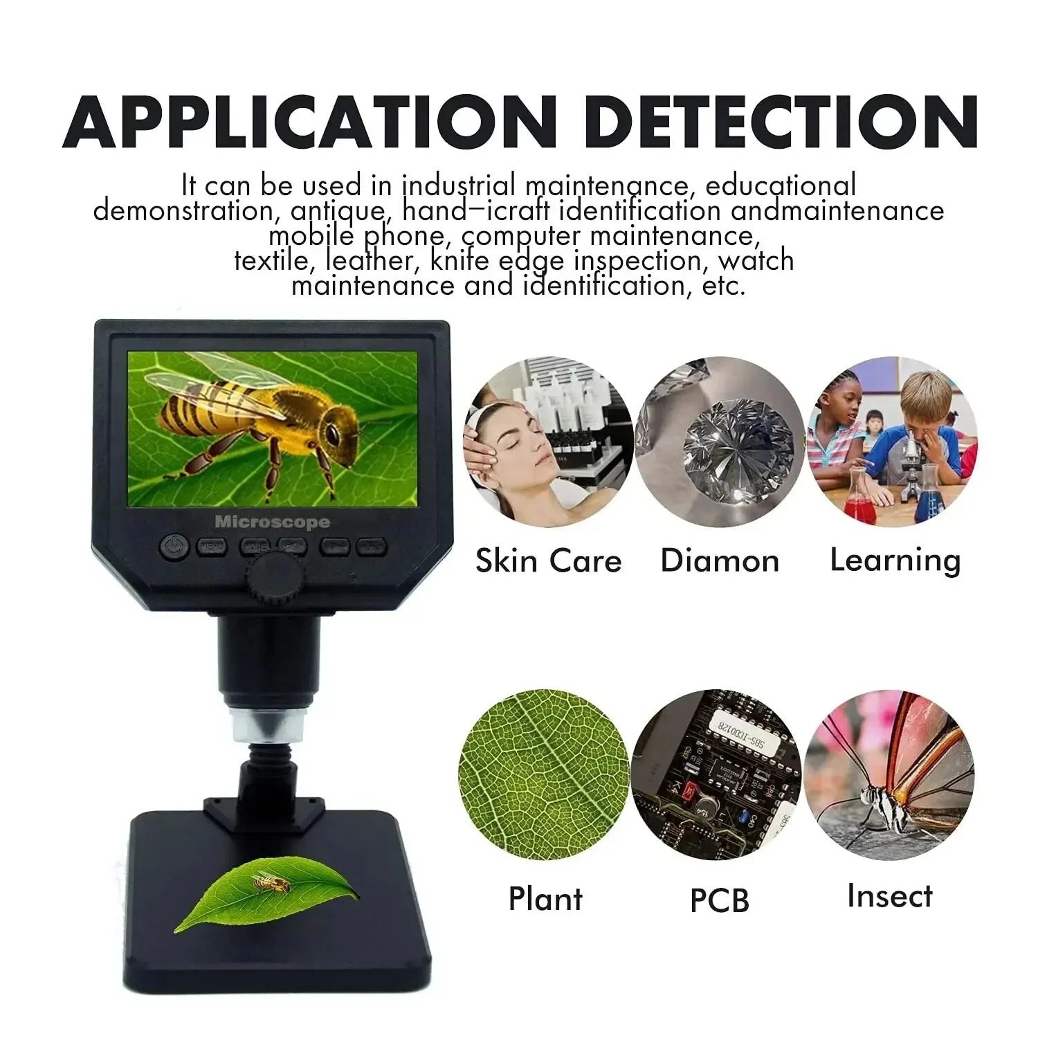 4.3 In LCD Digital Microscope 1-600X Coin Microscope for Error Coins Micro Scope with High Stand 8 LED Kids Adult USB Magnifier