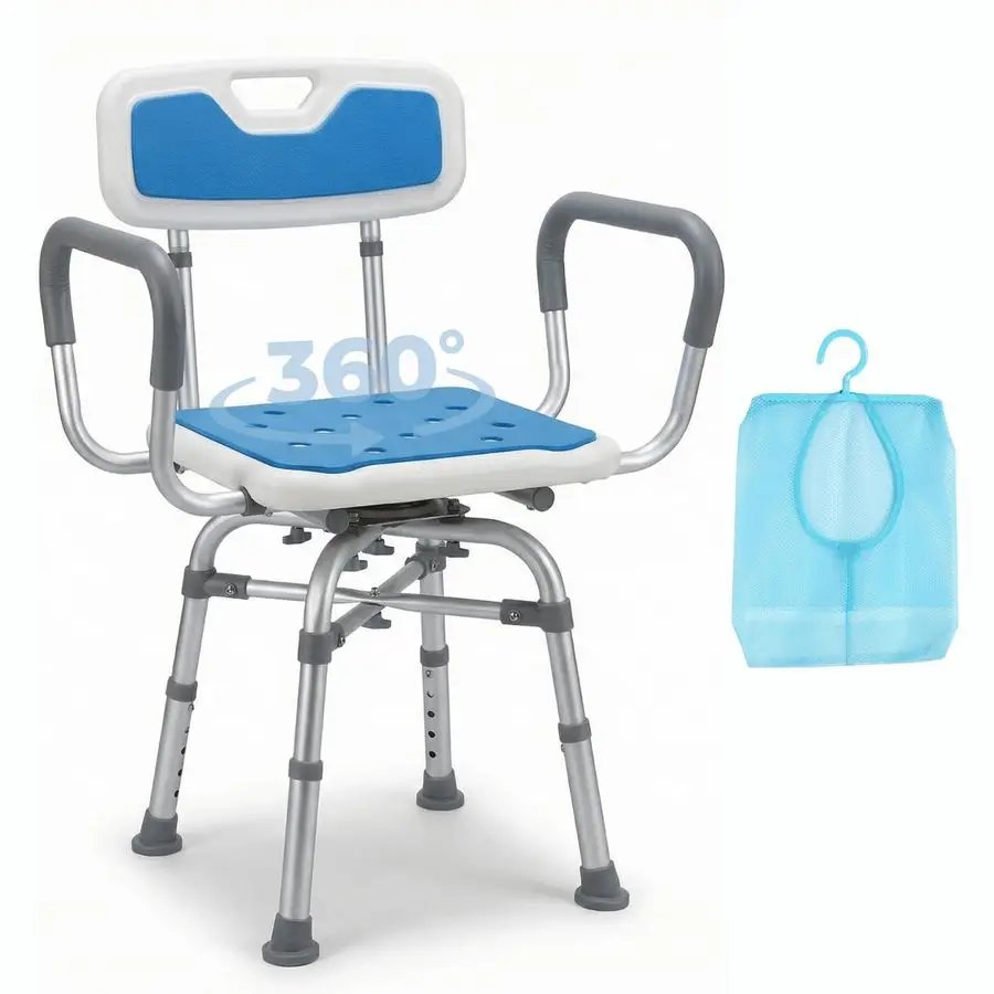 

Стул для душа для пожилых и людей с ограниченными возможностями, усиленный, выдерживает до 500 фунтов, с подлокотниками и спинкой, для использования внутри душевой кабины, вращение на 360 градусов, регулируемая высота.