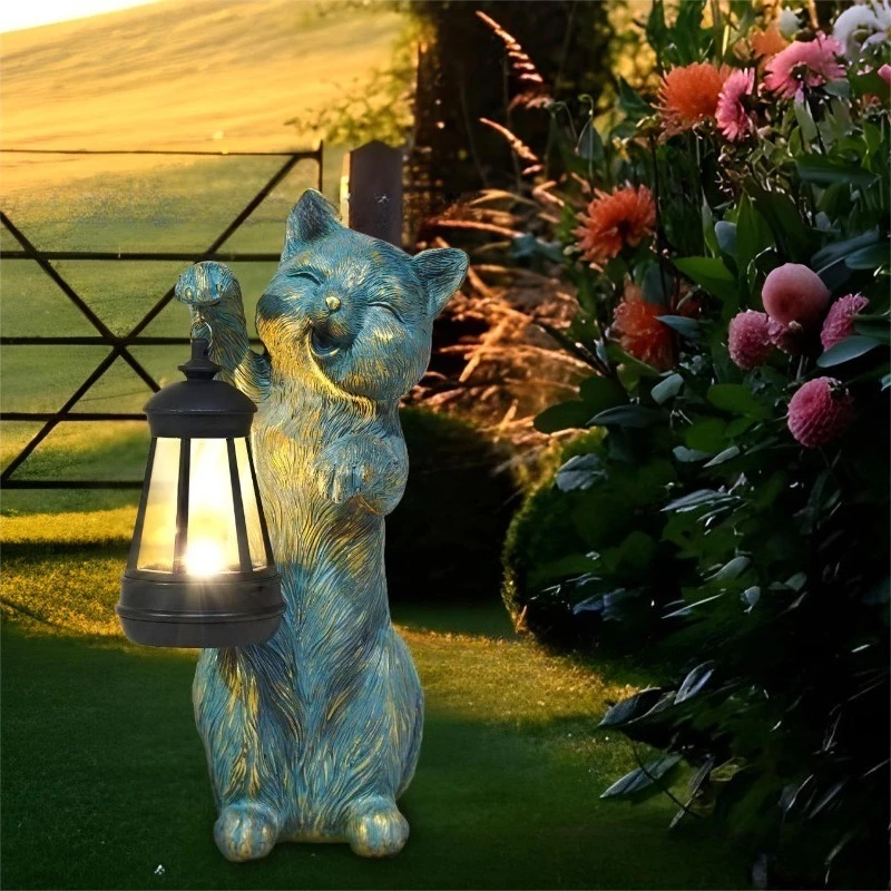 

Outdoor solar garden light ornament kitten lantern resin handicraft statue garden ornament