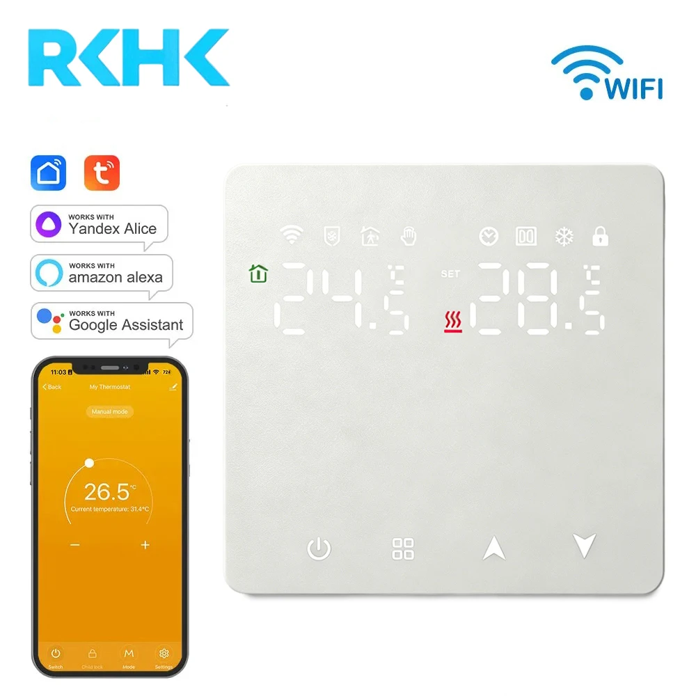 2026 New Tuya WiFi Smart Thermostat Touch Screen Programmable Floor Heating Temperature Controller Works with Alexa Google Home