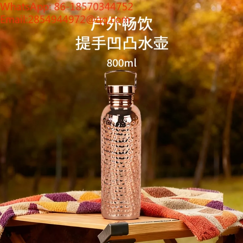 Vintage Hammered Electroplated Copper Kettle 800ml Food‑Grade Stainless Steel Portable Water Bottle for Outdoor Camping Hiking